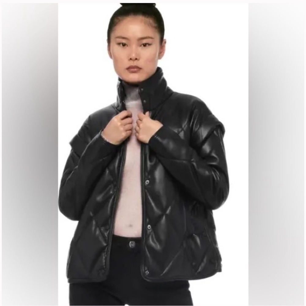 Apparis Lilian Quilted Faux Leather Black Puffy Jacket Coat NWT XL extra large